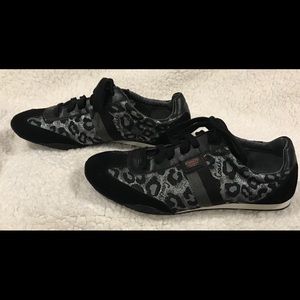 COACH Black Suede & Silver Ocelot Print Sneakers